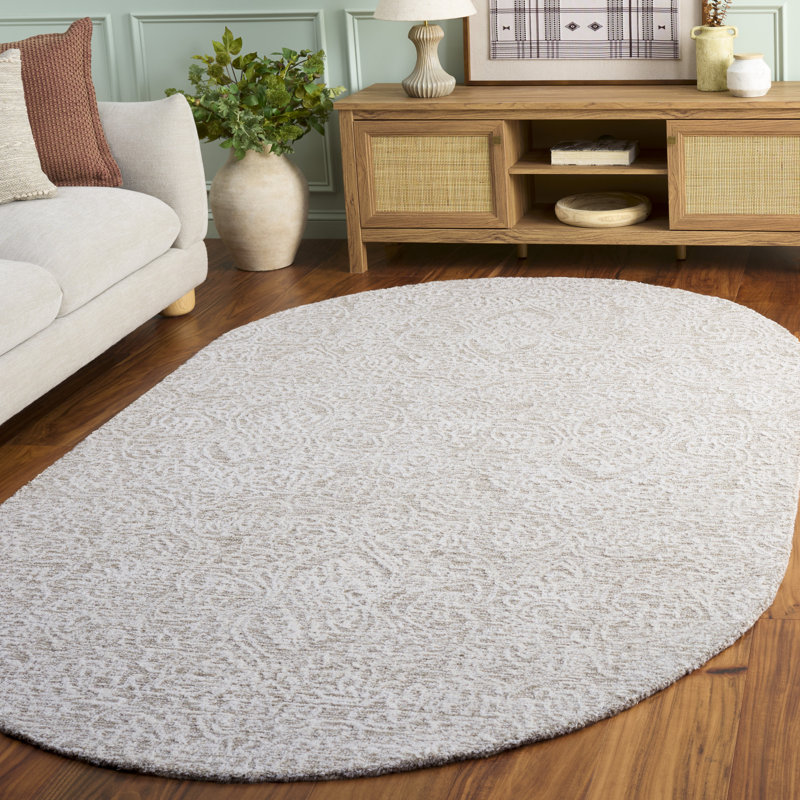 Metcalfe Handmade Tufted Wool Natural/Ivory Area Rug, Oval 5' x 8'
