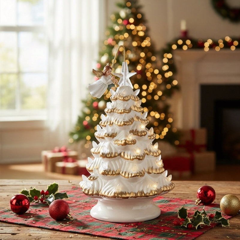 Arbre de Noël illuminé en céramique avec éclairage 12 po H