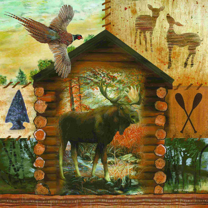 " Moose Cabin " by Ed Wargo, 12" H x 12" W, Yes, Maple Single Picture Framed