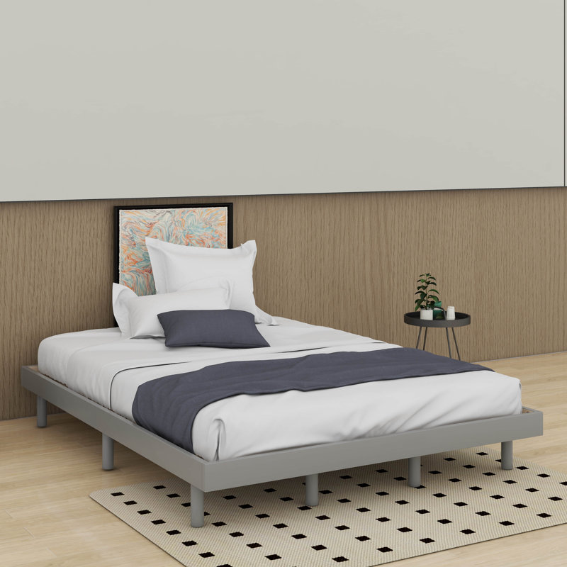 Lit plateforme flottant de conception moderne, Gris, Grand lit