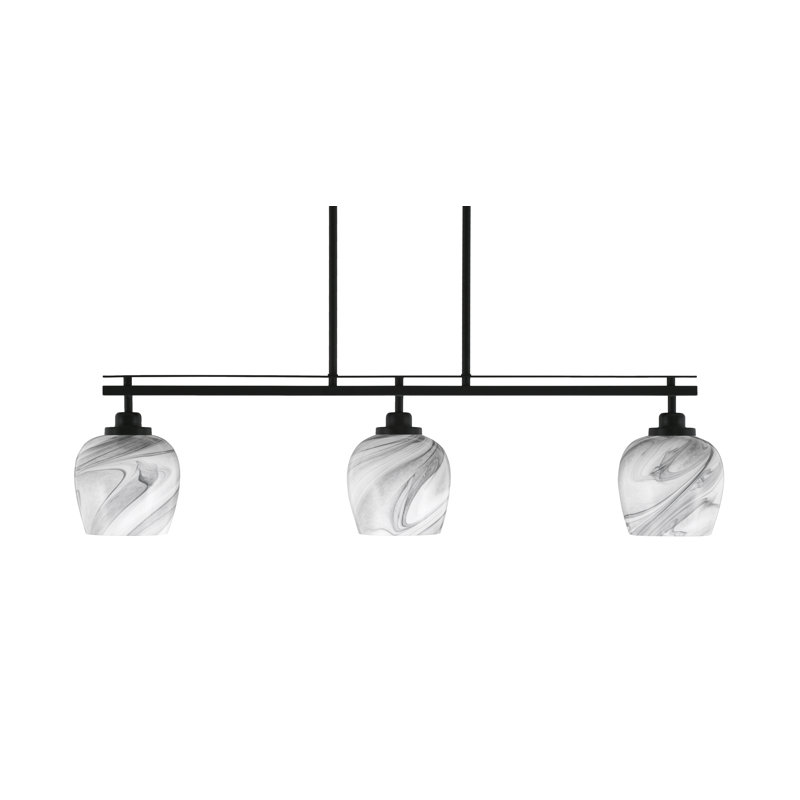 Luminaire pour îlot de cuisine 3 lumières Odyssey avec verre tourbillon onyx de 6 po, Noir mat