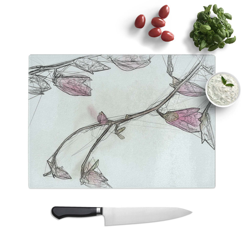 Tempered Glass Flowers Chopping Board, 39 cm W x 28.5 cm L