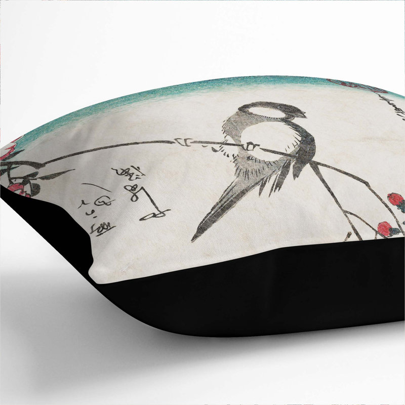 Bird & Cherry Blossom Square Throw Cushion, Black, 55 x 55 cm