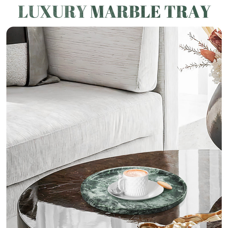 Plateau rond en marbre naturel 12 po Guein, Verde Remeggiato