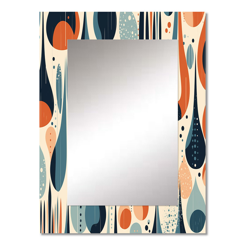 Orange orange Midcentury Balance II - formes abstraites, miroir mural, miroir orange, impression sur métal, 32 po x 24 po
