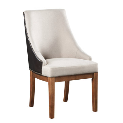 Of 2 Brown Fabric And Synthetic Leather 2-tone Upholstered Side Chairs With Nailhead Trim, 19" Seat Depth, 26" Armrest Height, 14" Floor , 220lbs Weight Capacity, 17" Back Height Chair 2, Fabric,