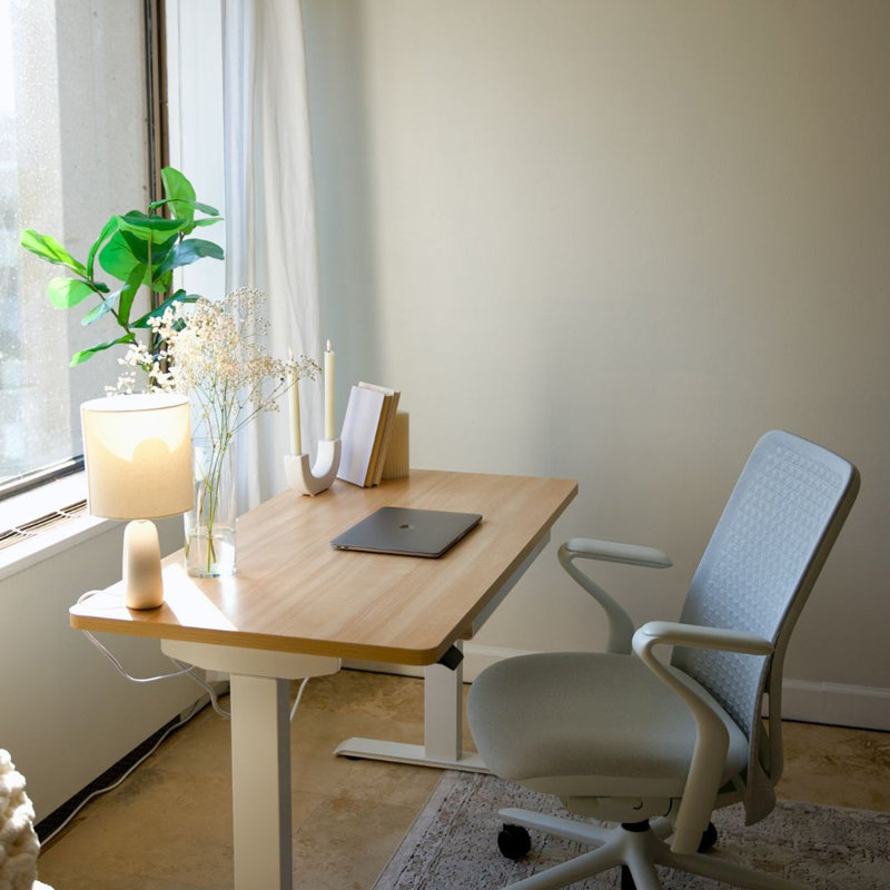 Duo Standing Desk, Woodgrain, 47.3" H x 48" W x 24" D, White