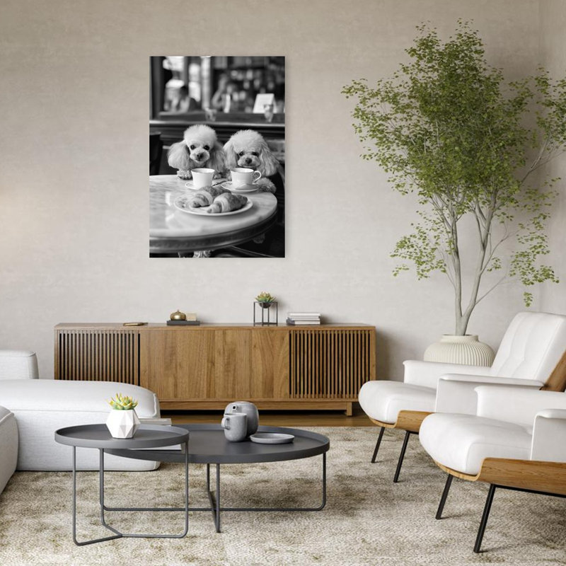 «Elegant Poodles Cafe Breakfast», impression d'art rétro de chien rétro, H 48 po x l 32 po