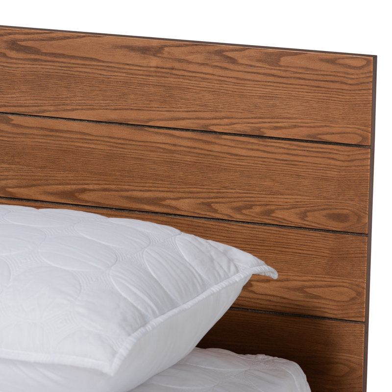 Lit plateforme avec rangement grand lit Markeyda, brun noyer cendré l 65,00 po x L 90,55 po x H 31,00 po, Grand