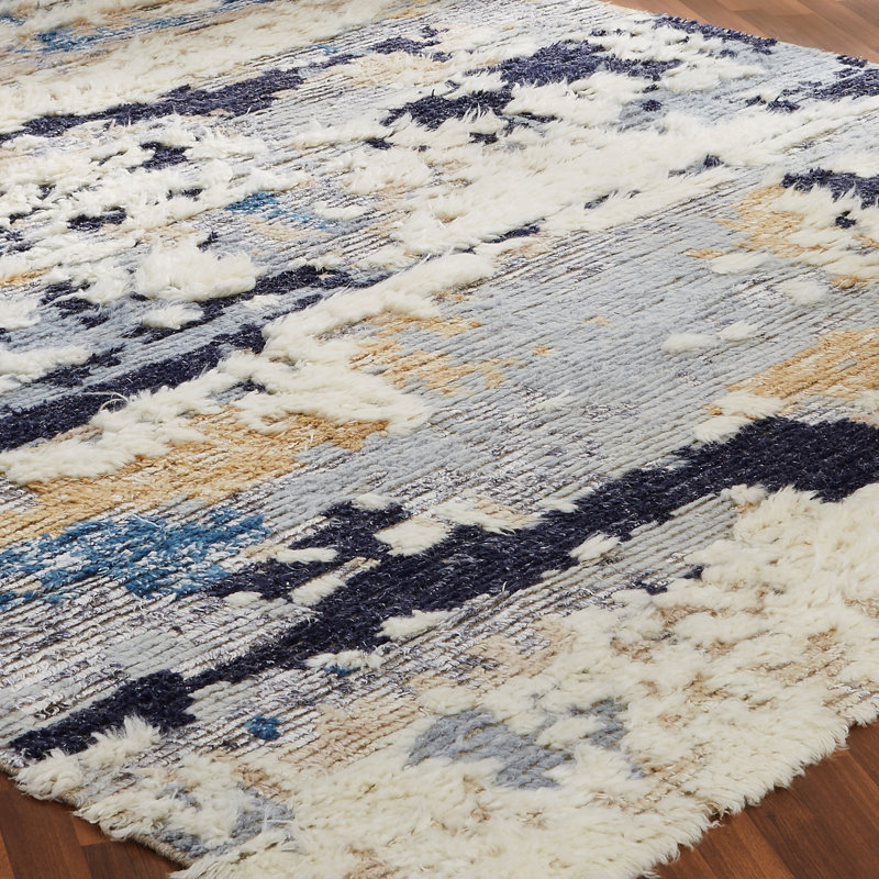 Emely Hand Knotted Wool Abstract Area Rug in Blue, Rectangle 7'9" x 9'9"