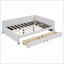 Structure de lit double avec rangement en lin pleine grandeur et 2 tiroirs, sans sommier, beige pour chambre d'amis-137734808