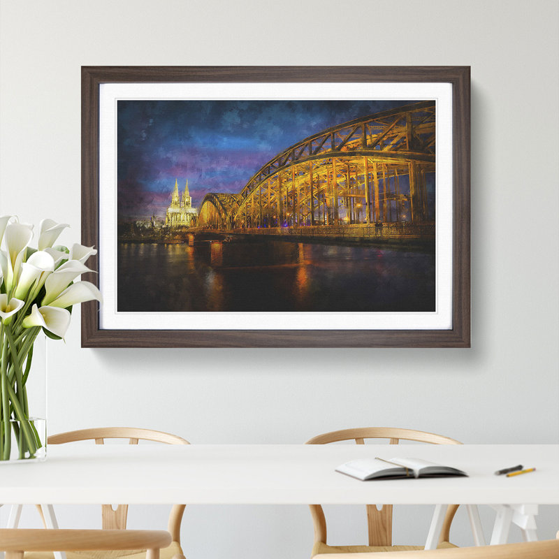 Cologne Cathedral & the Hohenzollern Bridge - Picture Frame Graphic Art Print, 45cm H x 63cm W x 2cm D, Walnut Framed