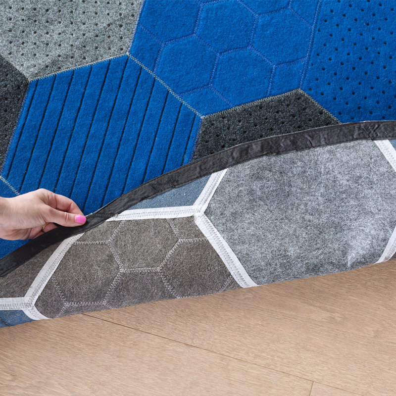 Hex Geometric Area Rug in Blue, Round 8'2"