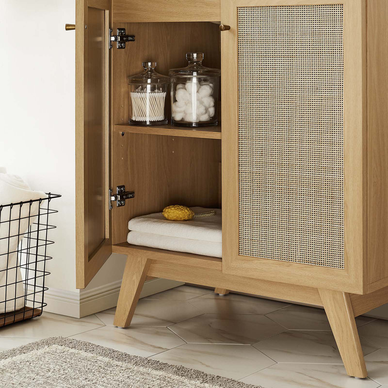 Soma 30" Oak White Rattan Bathroom Vanity with Ceramic Sink