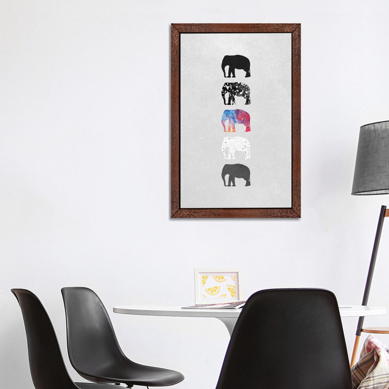 Five Elephants by Elisabeth Fredriksson - Print on Canvas, Brown Floater Framed, 66.04 cm H x 45.72 cm W