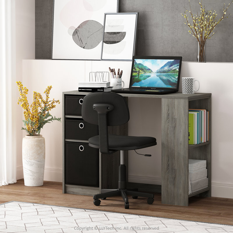 Bureau d'ordinateur Lansing, Gris chêne français/noir