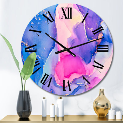 Horloge murale moderne bleue et rose