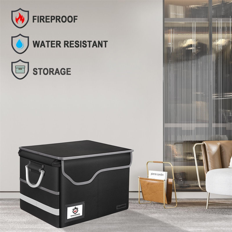 Fireproof Document Box, File Organizer Box With Lock, Collapsible Fireproof Document Storage Box With Zippers