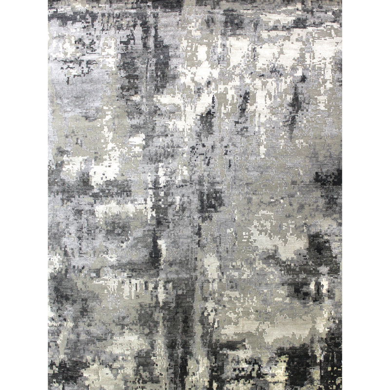 Tapis gris anthracite / blanc tissé à la main, Rectangle 9 pi x 12 pi