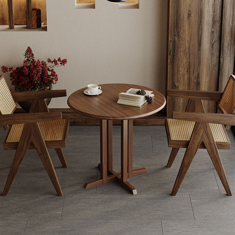 Nut-brown Round Solid Wood Dining Table, 29.53"H x 31.5"L x 31.5"W