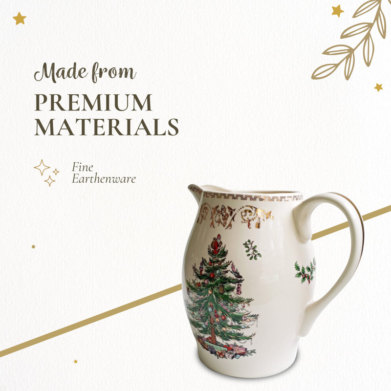 Spode – Christmas Tree Gold – Christmas Tree Gold Pitcher – 57.5 Oz - WhiteGold
