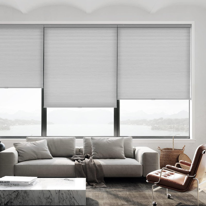 Store alvéolaire sans cordon, store alvéolaire filtrant la lumière pour fenêtres, L 30 po x L 64 po, Gris