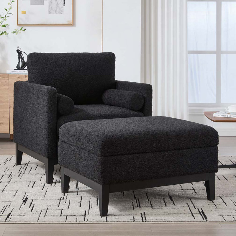 Fauteuil décoratif avec repose-pieds Performance, Noir, Noir, Oui
