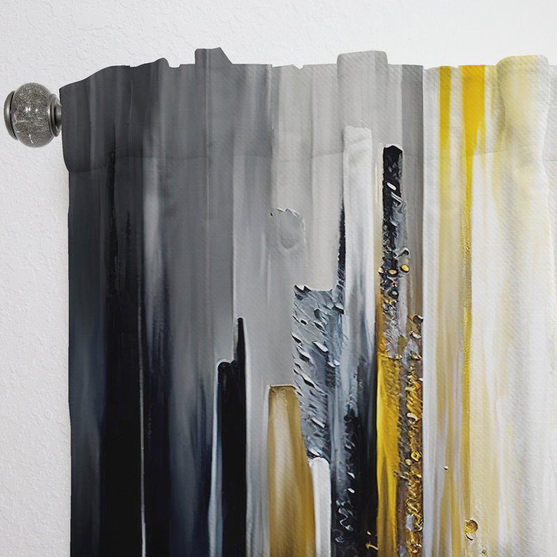 Abstract Geometric Black And Yellow II - Abstract Curtain - Velvet Room Darkening - 1 panel, 52" W x 108" L