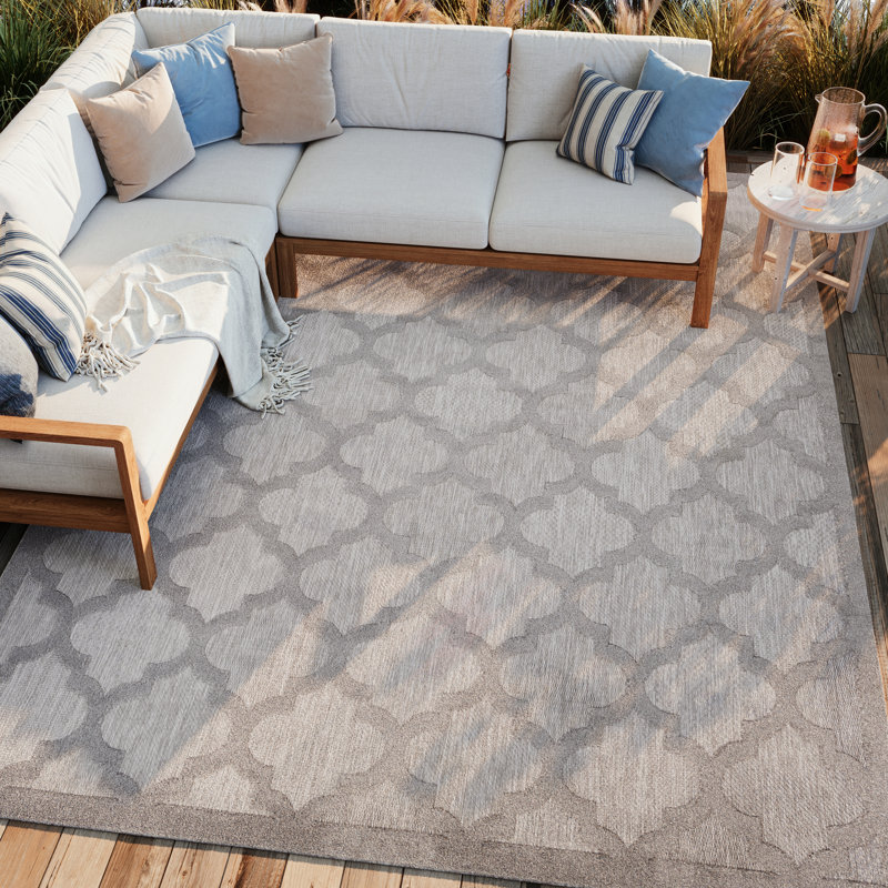 Adianey Red Barrel Studio Easy Care Trellis Silver/Gray Indoor/Outdoor Area Rug, Rectangle 7' x 10'