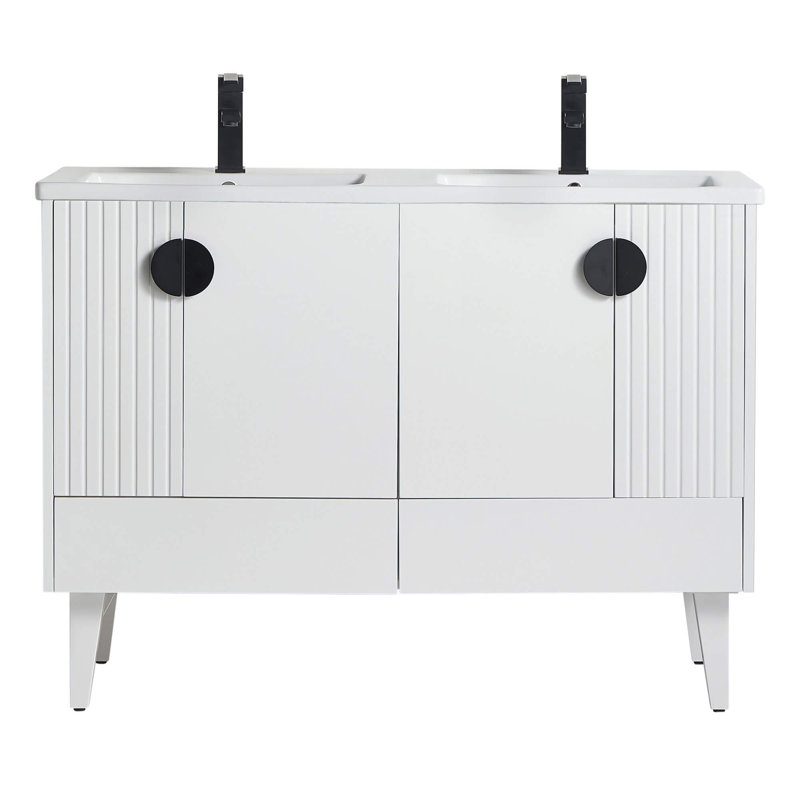 Ensemble de meuble-lavabo double 47 po Saimah, Blanc mat, Noir