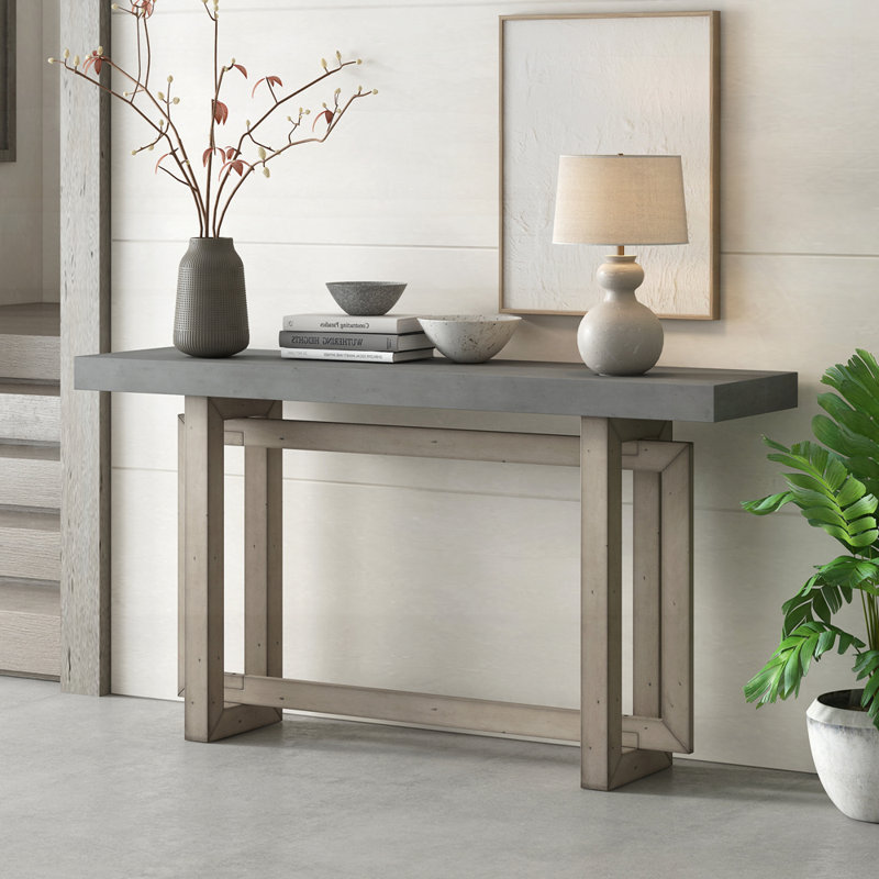 Contemporary Console Table with Wood Top, Extra Long Entryway Table for Entryway, Hallway, Living Room, Foyer, Corridor, Gray
