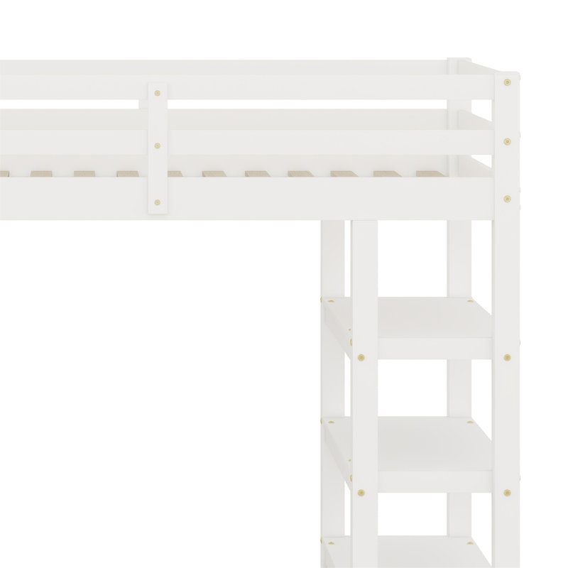 Loft Bed With Shelves, Storage Staircase, Small Wardrobe And LED Light, Twin