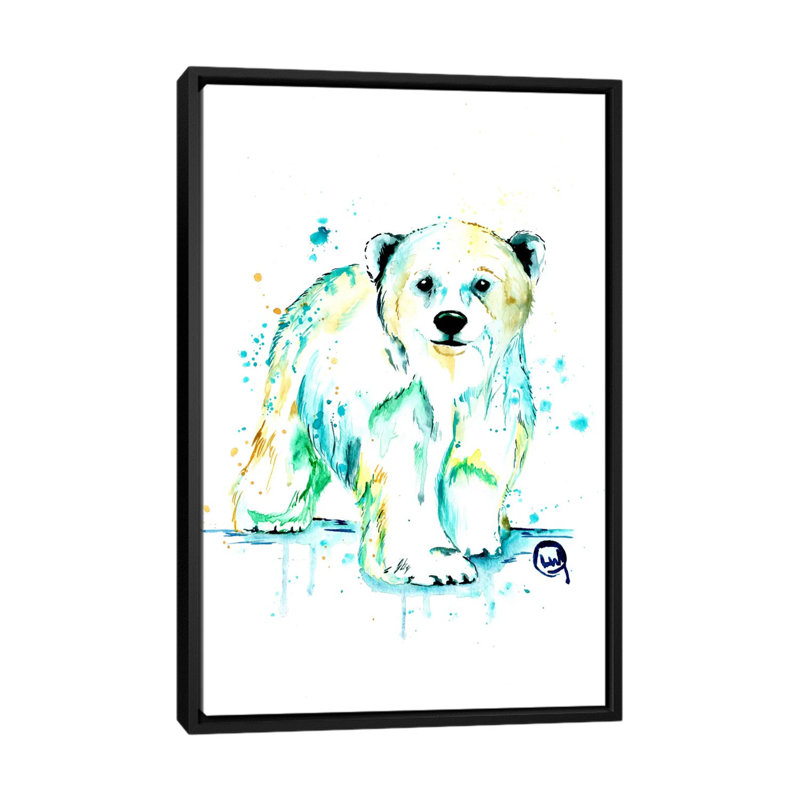 « polar bear baby »-impression sur toile tendue, H 26 po x l 18 po x P 1,5 po, Toile avec cadre noir, Pas de tapis