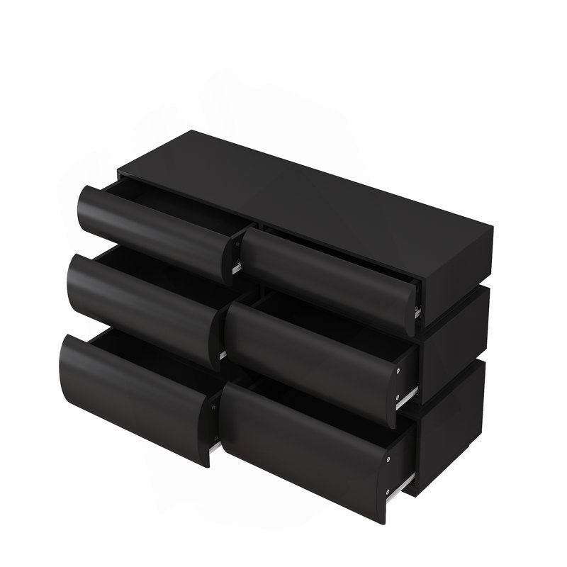 6 Drawer Dresser for Bedroom, Dresser No Handle, Modern 6 Chest of Drawers with Wide Storage, Black