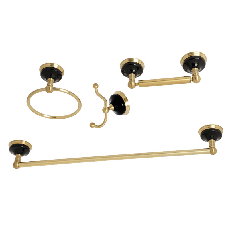Kingston Brass Water Onyx 4-Piece Bathroom Hardware Set, Brushed Brass