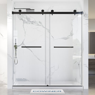 68-72 in. W x 76 in. H Double Sliding Frameless Shower Door in Matte Black with 5/16 in.（8mm）Clear Tempered Glass