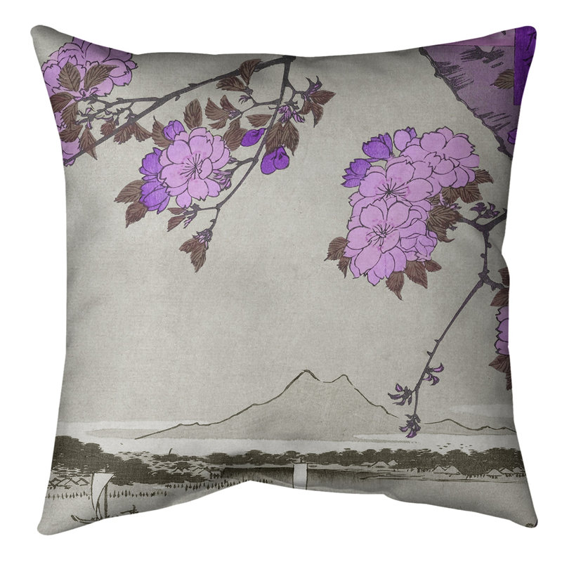 Coussin décoratif à fleurs sur le fleuve, 14 po x 14 po, Mauve, Sergé de coton