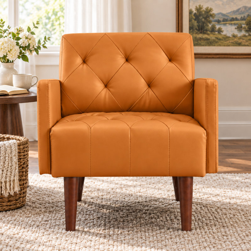 Fauteuil capitonné l 29,1 po Couey, Similicuir orange