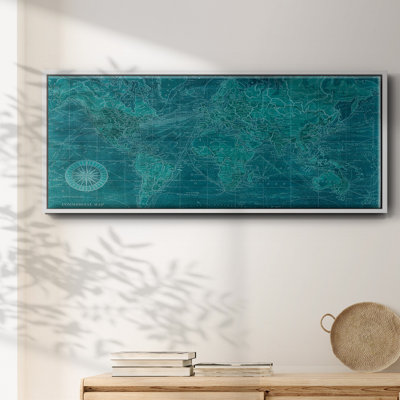 Azure World Map- Framed Canvas