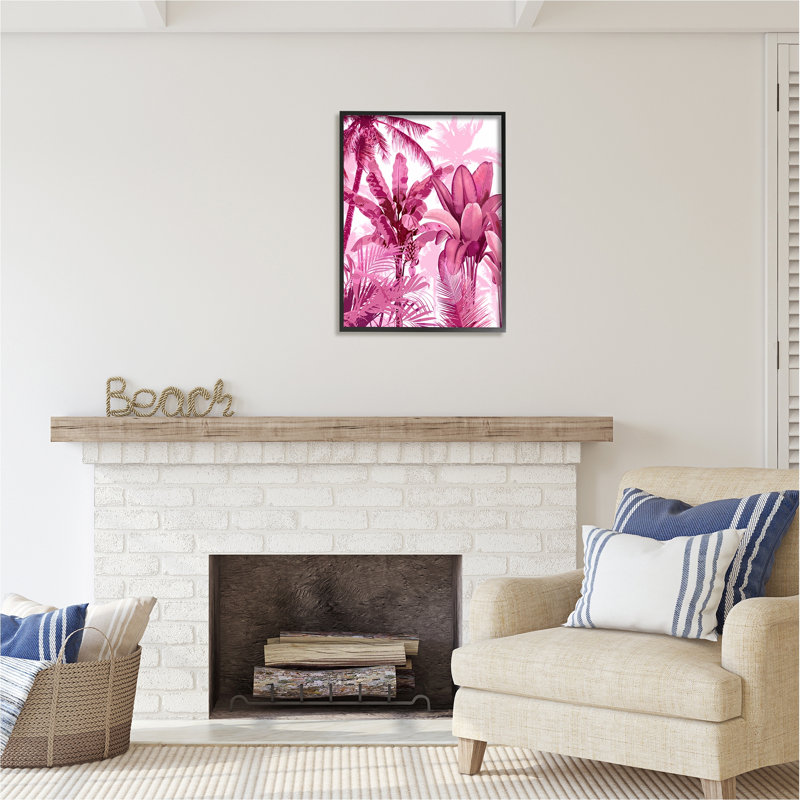 «Ba-020», impression de feuilles de palmier tropicales roses sur toile par Kristen Drew, H 30 po x l 24 po x P 1,5 po