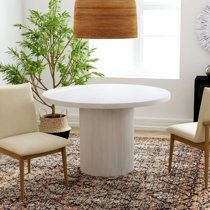 60 Round Pedestal Dining Table in Whitewash, Wood Round Dining Table