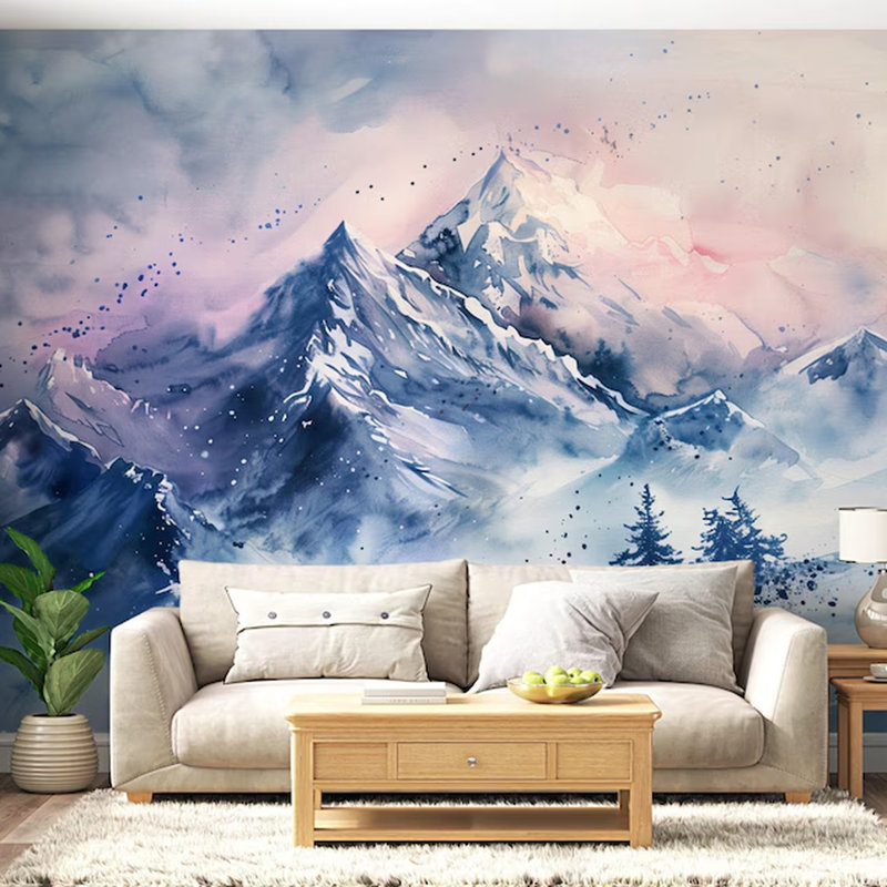 Murale aquarelle Ethereal Alpine Peaks, L 8 po x l 108 po