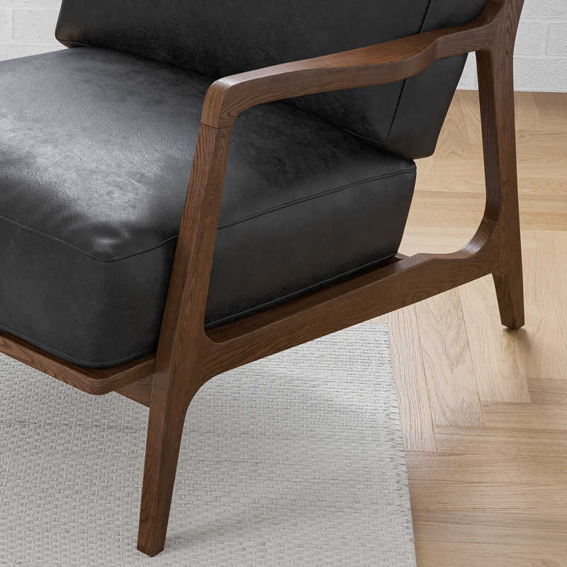 Ella Leather Accent Chair, Black Genuine Leather