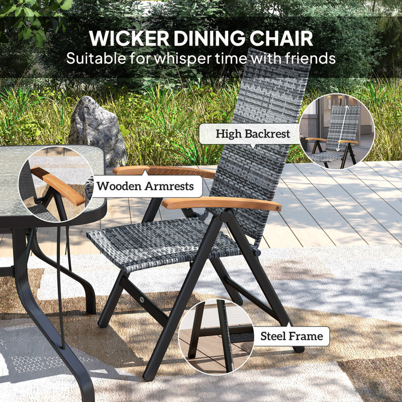 Foldable Outdoor Patio Dining Armchair, Grey