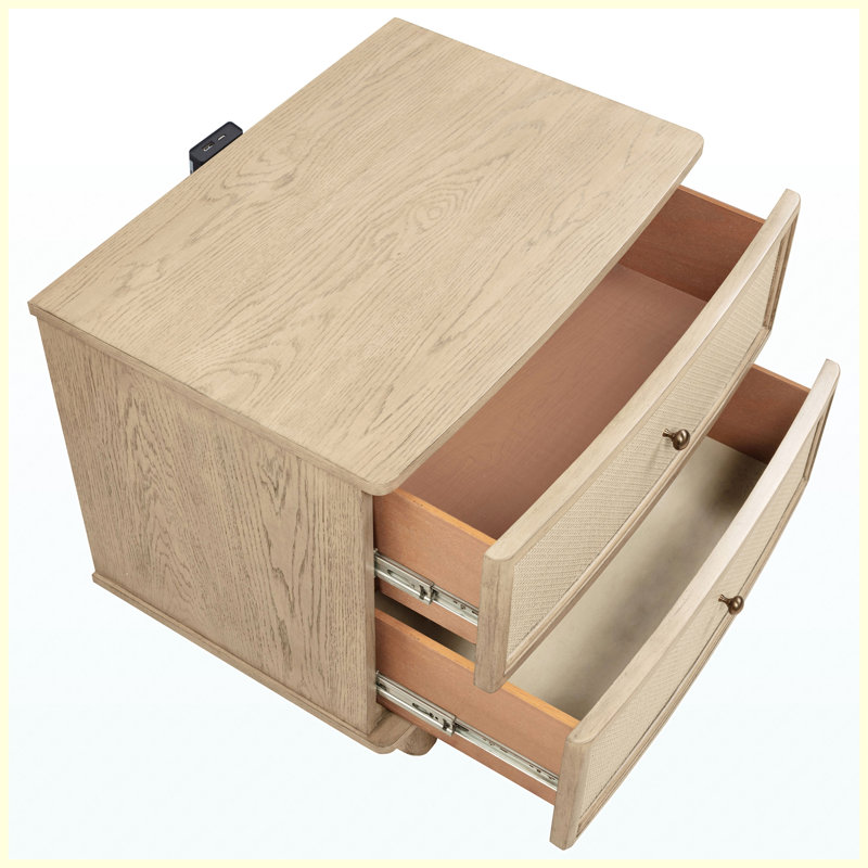 Beige Oak 2-Drawer Nightstand Bedside Table