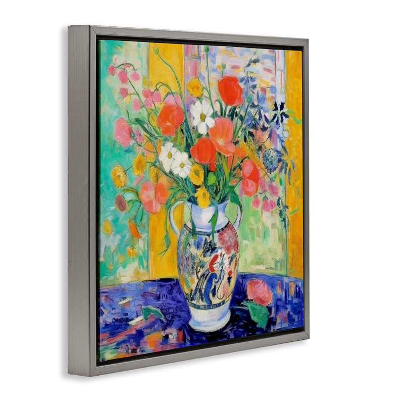  "Bold Bouquet Impression", art mural par LSR Design Studio, Cadre flottant gris lustré, H 18 po x l 18 po