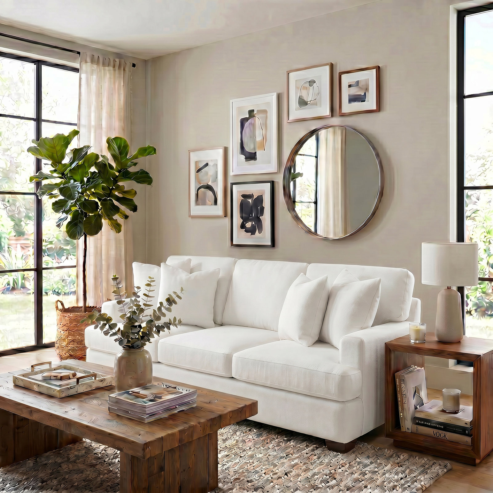 Emilio 90'' Upholstered Sofa, Drusky Moonglow Sustain® Basketweave