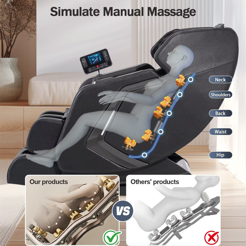 Fauteuil de massage Shiatsu inclinable avec position zéro gravité, 14 rouleaux, pétrissage et tapotement, compression d'air pour tout le corps, thérapie par la chaleur lombaire, 5 programmes automatiques, haut-parleur Bluetooth, repose-pieds extensible, masseur de pieds, 3 niveaux d'intensité, noir onyx