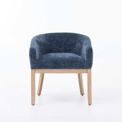 Chaises de salle à manger demi-tonneau rembourrées de style Mid-Century avec accoudoirs, chaises de cuisine et de salle à manger en chenille de ferme avec structure en bois franc naturel, chaises d'appoint l 19 po pour le salon, paquet simple