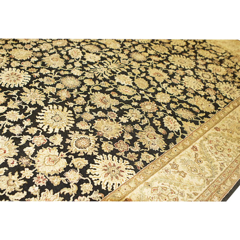 Tapis noir et crème noué à la main de haute qualité